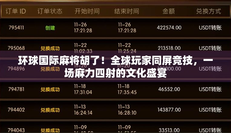 环球国际麻将胡了！全球玩家同屏竞技，一场麻力四射的文化盛宴