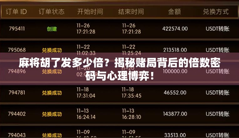 麻将胡了发多少倍?揭秘赌局背后的倍数密码与心理博弈! 麻将胡了发多少倍?揭秘赌局背后的倍数密码与心理博弈!